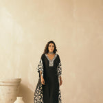 Midnight Black Abstract Appliqued Kaftan