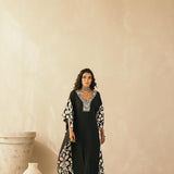 Midnight Black Abstract Appliqued Kaftan