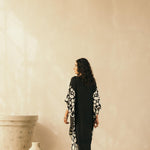 Midnight Black Abstract Appliqued Kaftan