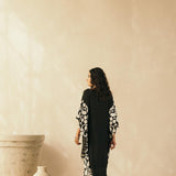 Midnight Black Abstract Appliqued Kaftan