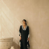 Midnight Black Abstract Mirror Kaftan