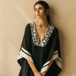 Midnight Black Abstract Mirror Kaftan