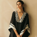 Midnight Black Abstract Mirror Kaftan