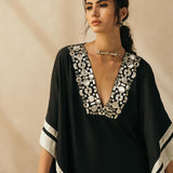 Midnight Black Abstract Mirror Kaftan