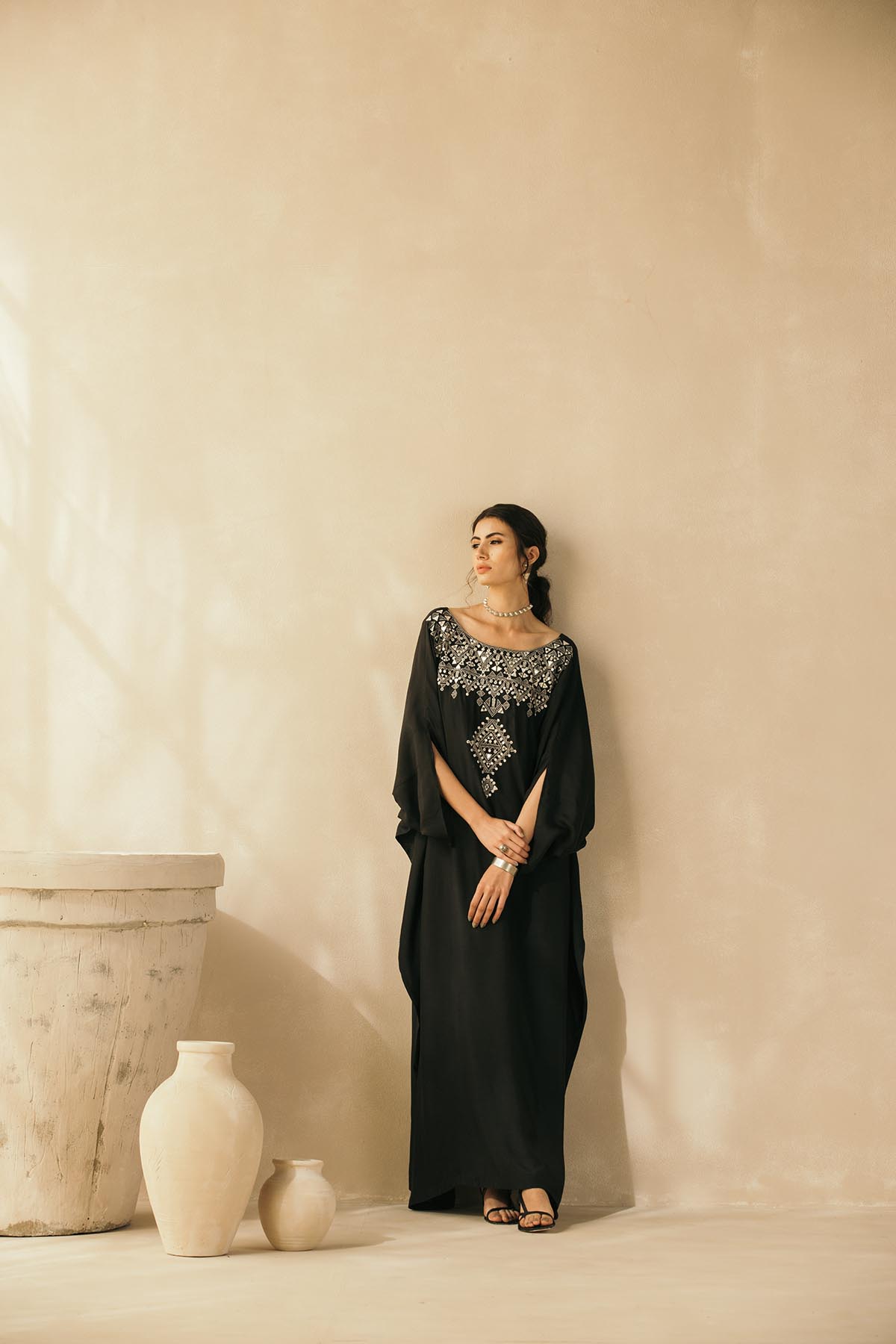 Midnight Black Mughal Kaftan