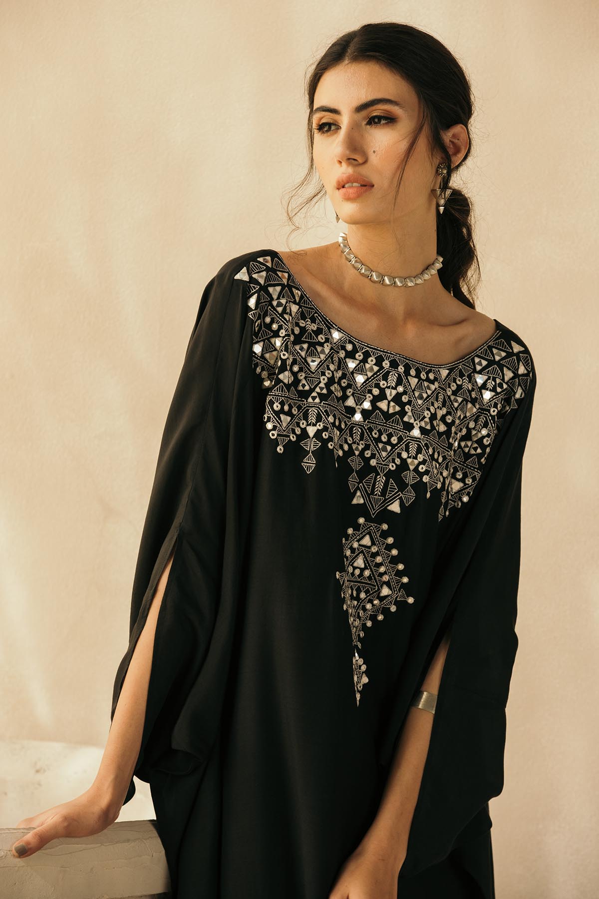 Midnight Black Mughal Kaftan