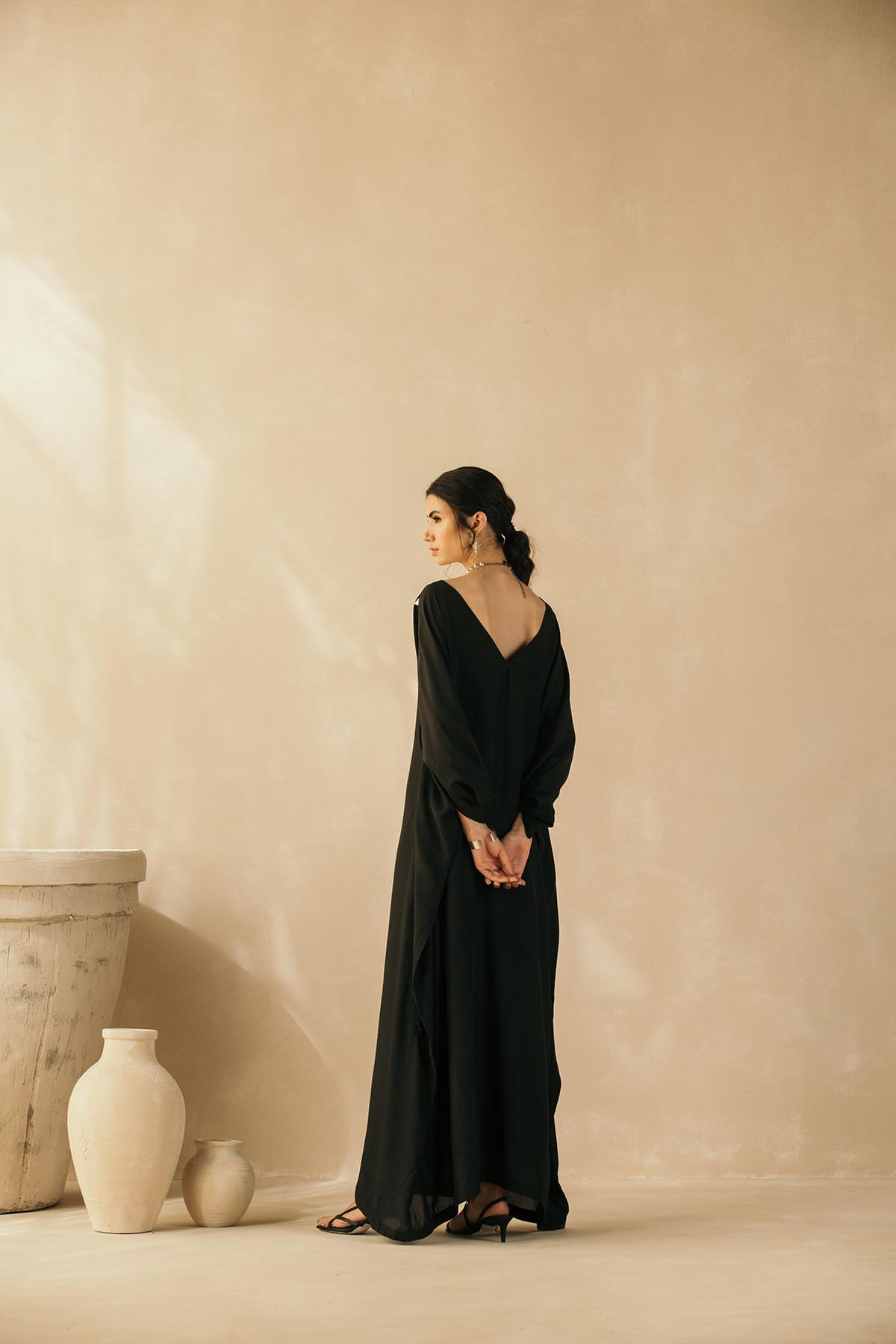 Midnight Black Mughal Kaftan