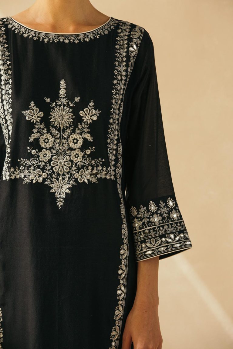 Midnight Black Gota Jaal Kurta Set