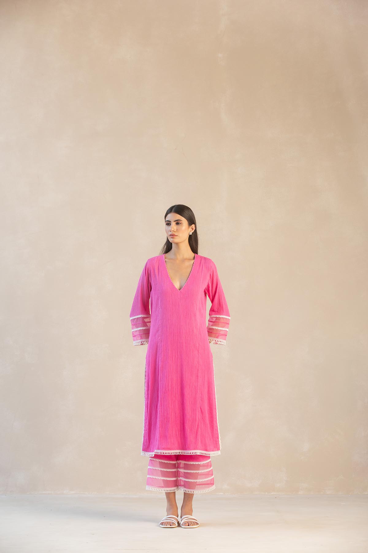 Organza Panel & Lace Kurta Set