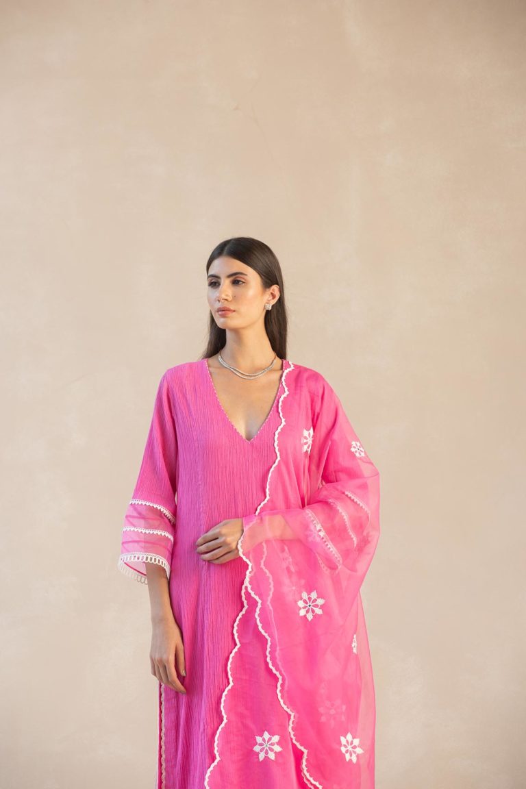 Organza Panel & Lace Kurta Set