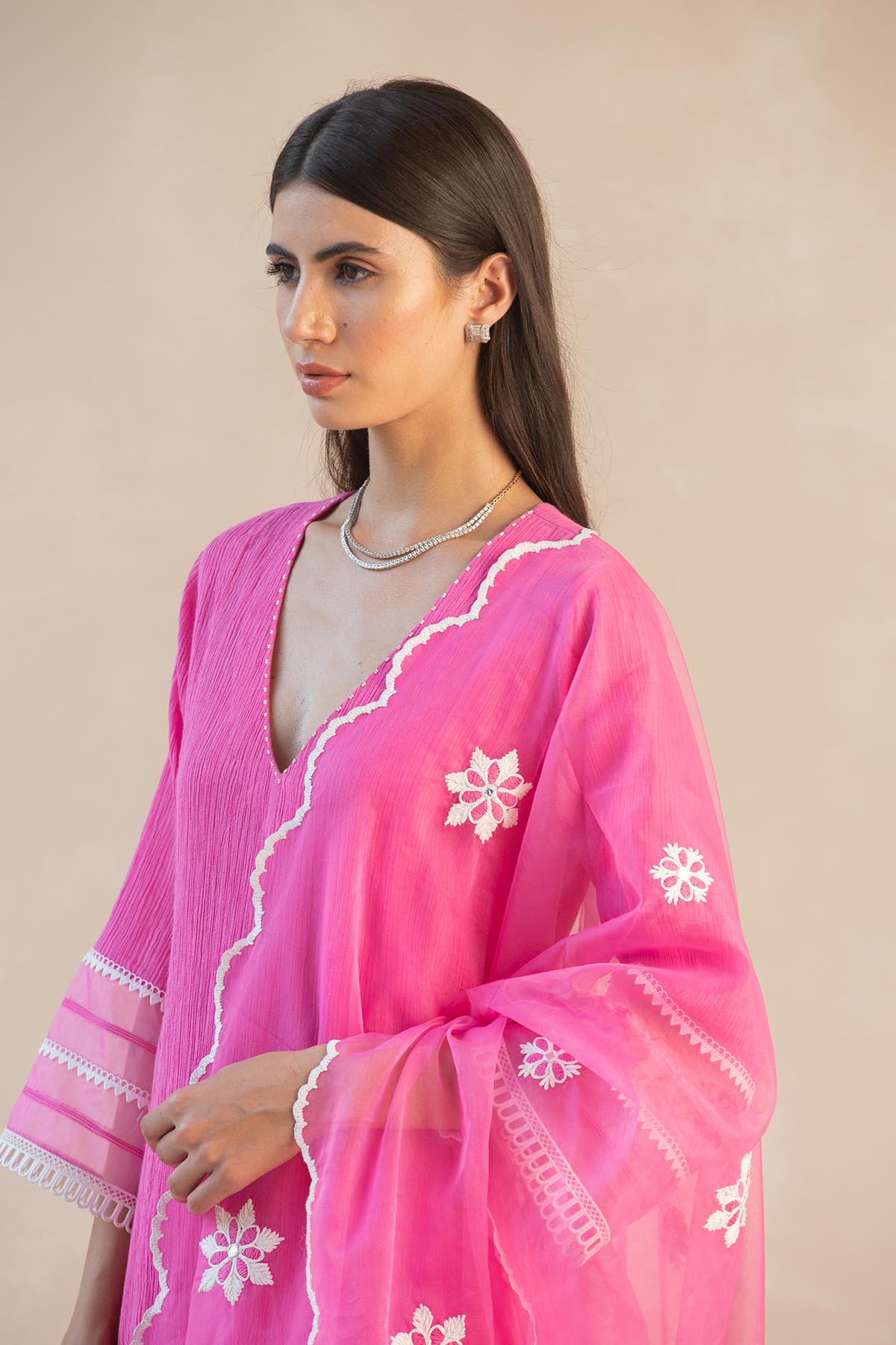 Organza Panel & Lace Kurta Set