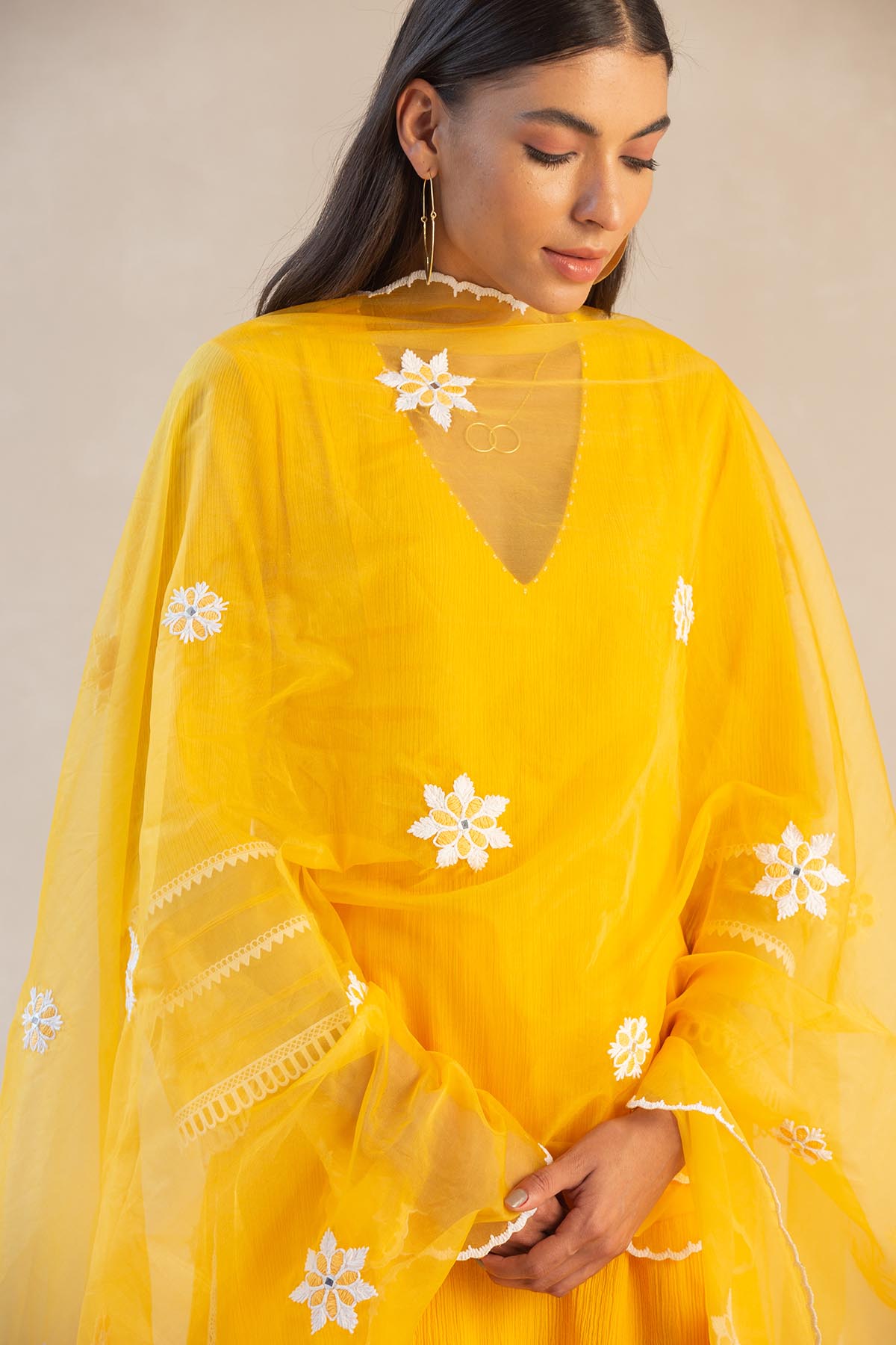 Organza Panel & Lace Kurta Set