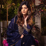 Navy Embroidered Mughal Yoke Kurta Set