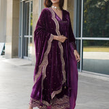 Asymmetrical Velvet Kurta Set