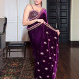 Plum Silk Velvet Retro Sari