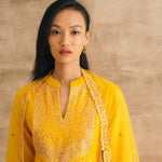 Yellow Embroidered Mirror Yoke Kurta Set