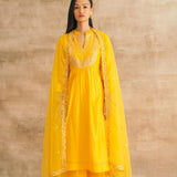 Yellow Embroidered Mirror Yoke Kurta Set