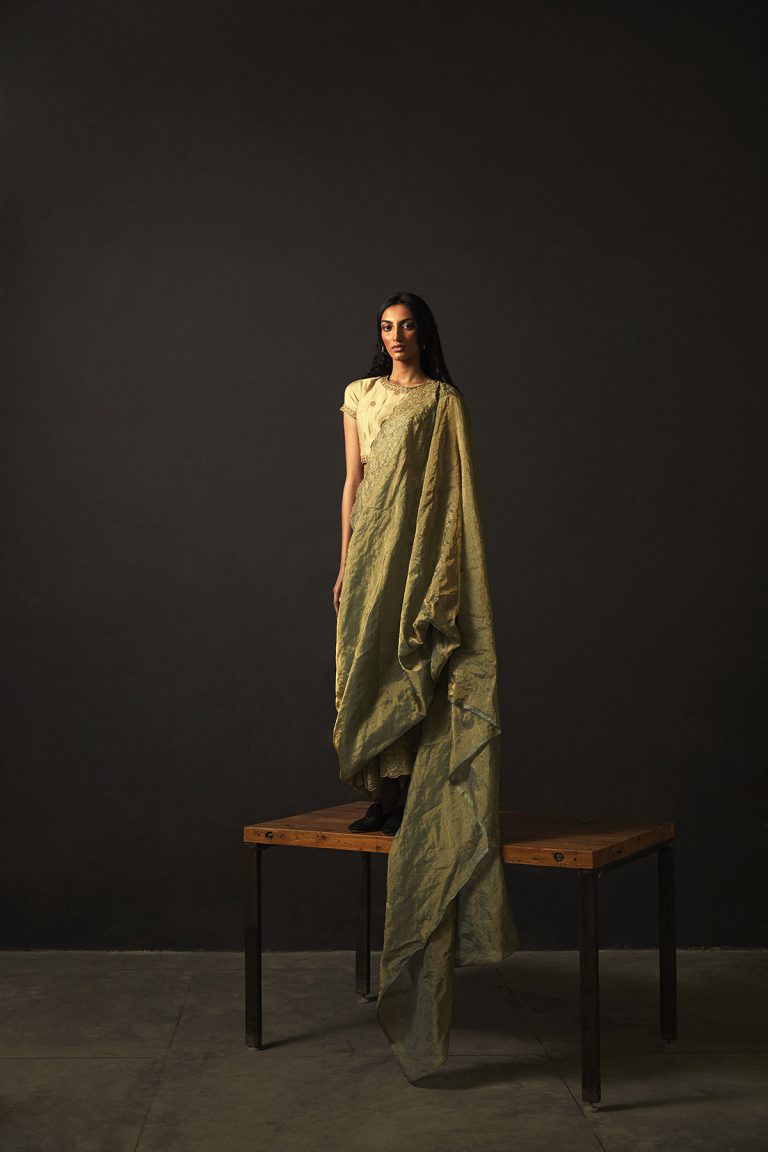 Green Tissue Silk Embroidered Saree