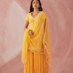 Yellow Short Sleeve Pearl Jaal Gharara Set