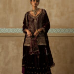 Silk Velvet Stripe Sequinned Gharara Set (With Dupatta) - RTS